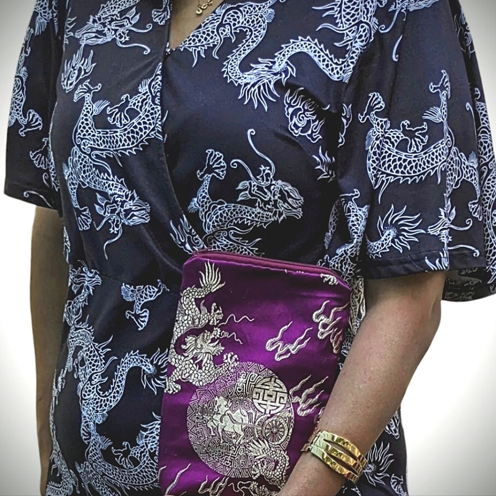 Chinese Dragon Zippered Silky Pouch